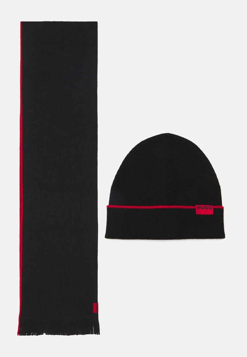 HUGO Zaschel Beanie & Scarf Set - Black