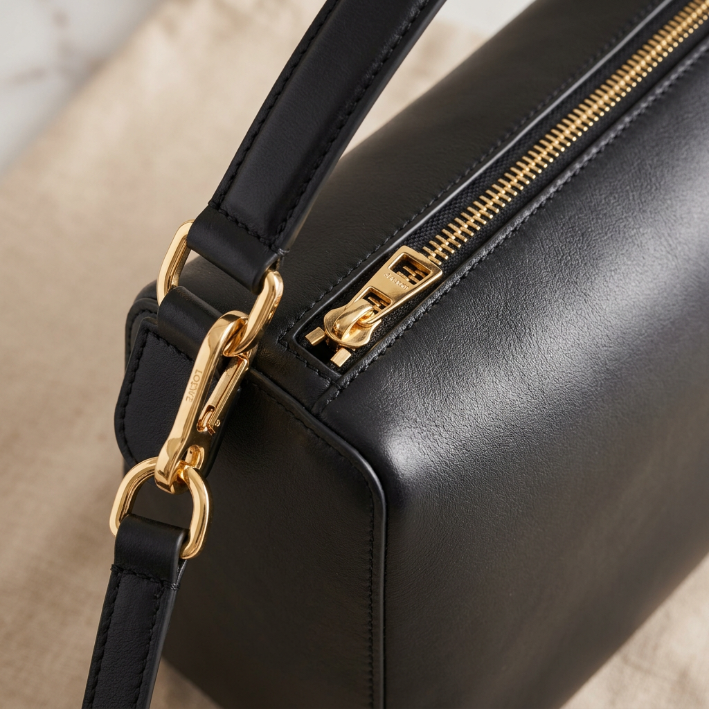 Black shoulder bag detail shot