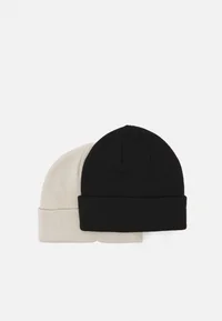 2-pack beanies black and cream arranged