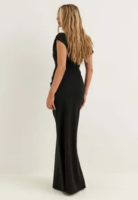 Bubbleroom black asymmetric maxi dress, back view on model