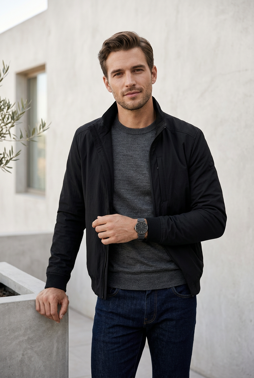Man wearing Pier One black watch lifestyle shot