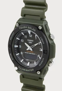 Casio green watch, angled dial view