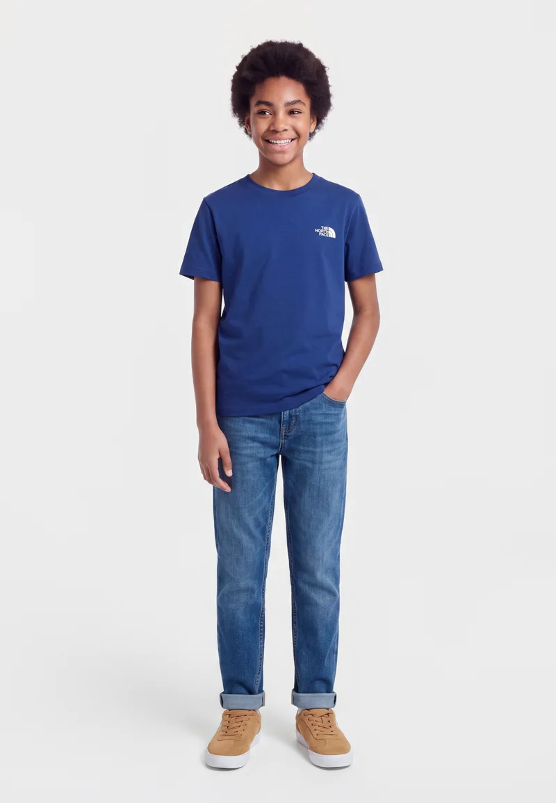 The North Face Teen Evolution Simple Dome T-shirt in Bold Blue, front view on model