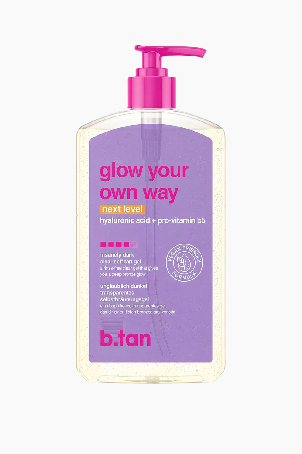 b.tan Glow Your Own Way Next Level Insanely Dark clear self tan gel, 473 ml