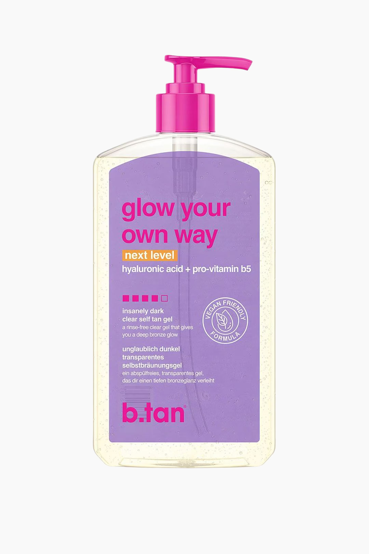 b.tan Glow Your Own Way Next Level Insanely Dark clear self tan gel, 473 ml