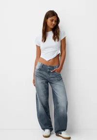 Bershka balloon baggy jeans styled with a white top