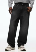 Bershka black baggy straight-leg jeans on model