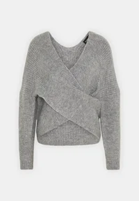 Even&Odd mid grey melange wrap-neck knit sweater