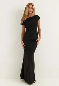 Bubbleroom black asymmetric maxi dress, front view on model